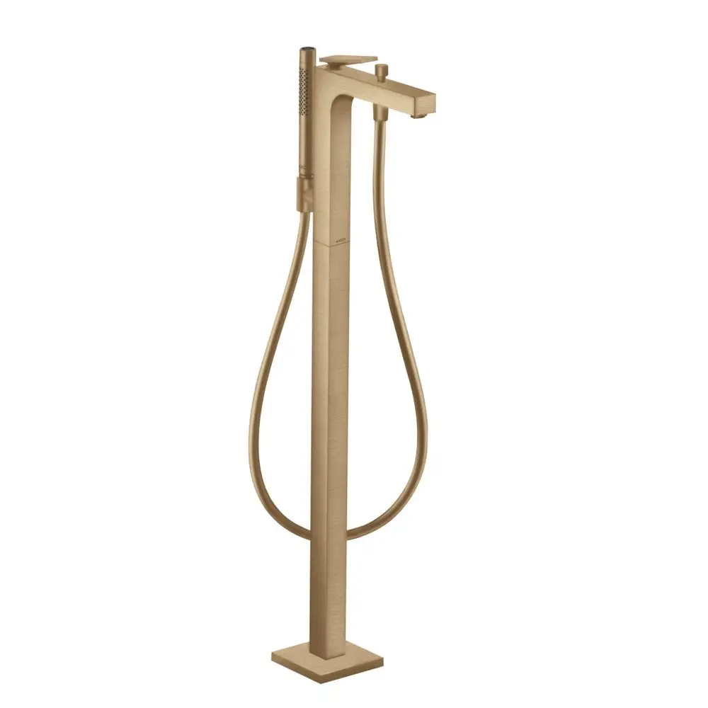 Citterio Einhebel-Wannenmischer in gebürstetem Bronze-Finish von AXOR, freistehend mit einem langen Schlauch und einem integrierten Griff.